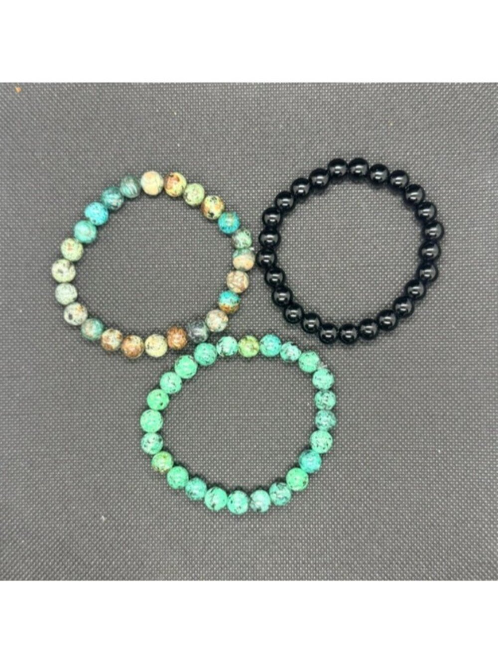 3pcs Natural Stone Beaded Stretch Bracelet Set Black Onyx Turquoise